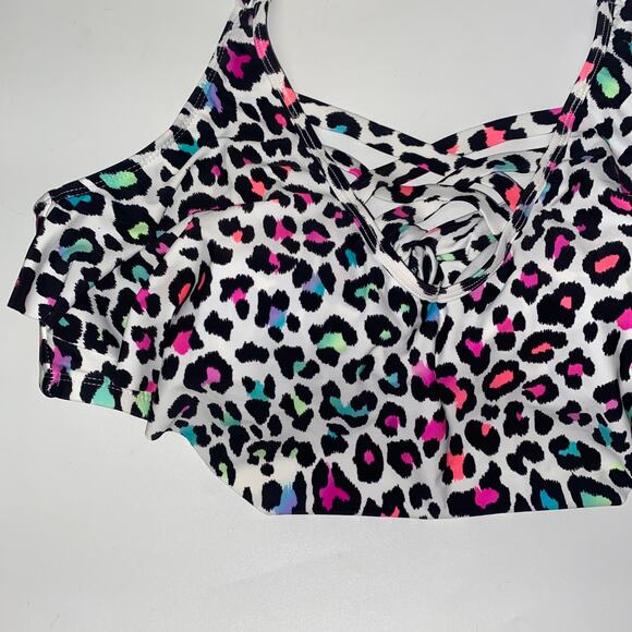 California Waves White Multicolor Leopard Flounce Ruffle Bikini Top 2X 20/22 - Picture 5 of 9